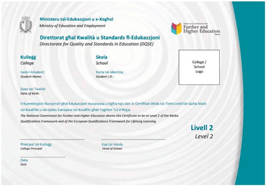 School education in Malta: certificate of complete general secondary education