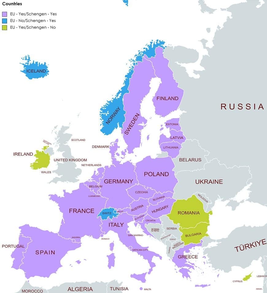 Which countries belong to the Schengen Area