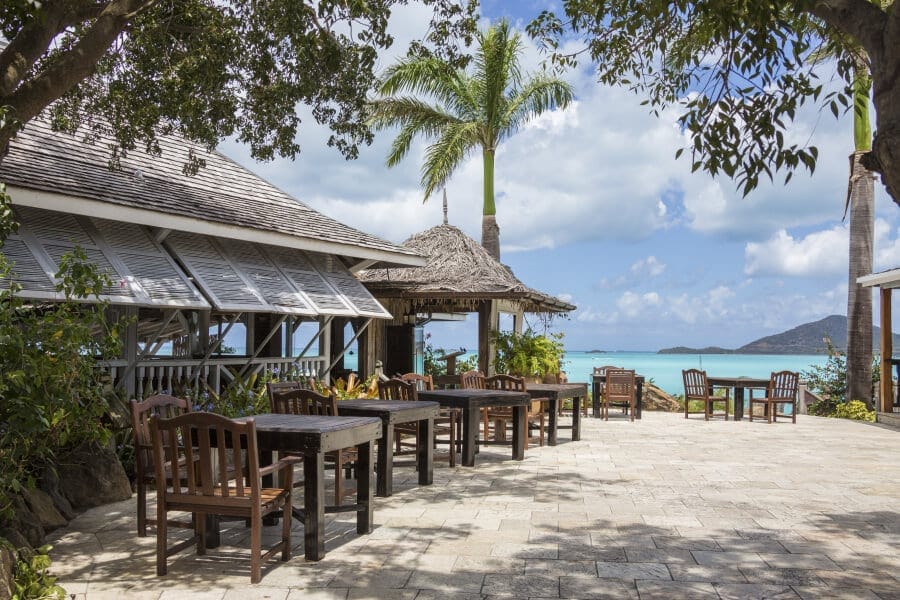 Antigua and Barbuda: a restaurant with views of the Caribbean Sea